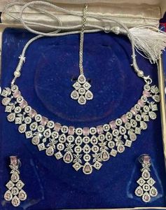 Elegant Pink American diamond Jewellary Set