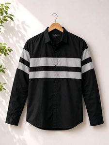 Men's Black & Grey Striped Shirt