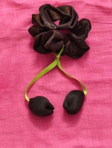 Cute Dark Brown Scrunchie with Ribbon