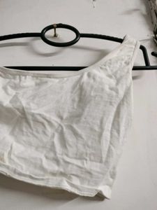 White One-Shoulder Ribbed Tank Top