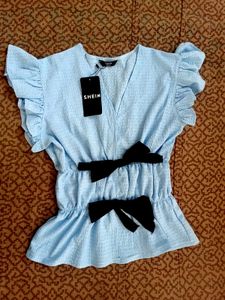 Branded  Peplum Top with Bows