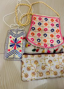 Embroidered Clutch with Tassels