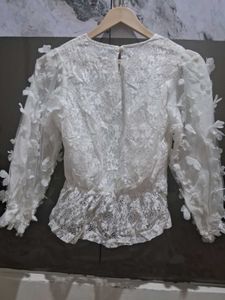 White Lace Butterfly Sleeve Top