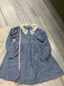 Blue Broderie Anglaise Dress with Lace Collar