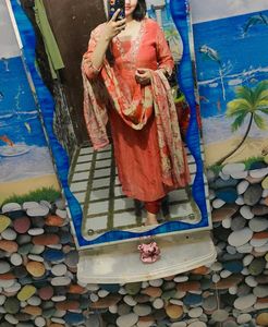 Elegant Coral Kurta Set with Dupatta
