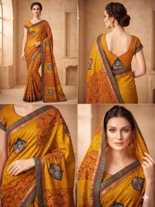 Mustard Yellow Festive Saree with Stitched Blouse