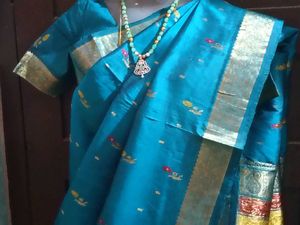 GentlyUsed TealBlue DharmavarmPattuSaree+Meen