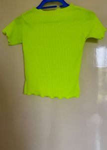 Neon Lime Green Ribbed Lettuce Trim Tee