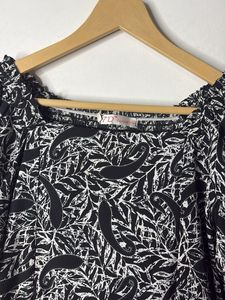 Monochrome Leaf Print Midi Dress