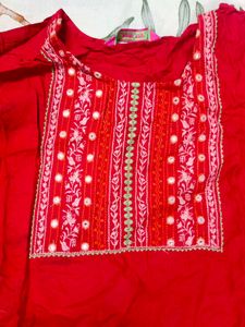 Red Embroidered Kurta Set