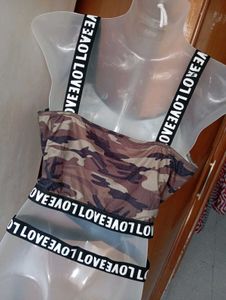 Trendy Camo Crop Top with "Love" Straps
