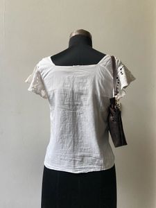 White Eyelet Buttoned Top