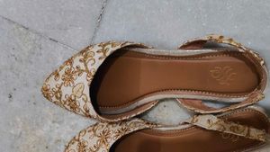 Beige &amp; Gold Embroidered Flats