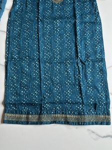 Teal Kurta Set with White Print