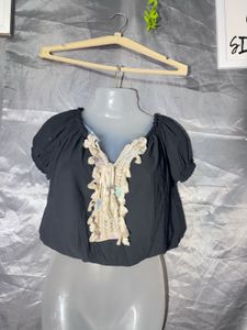 Chic Boho Black Cropped Top