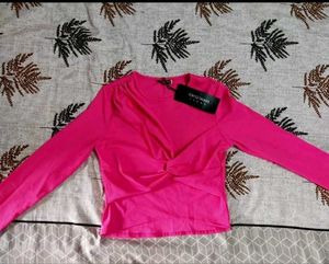 Pink Knot-Front Long Sleeve Top