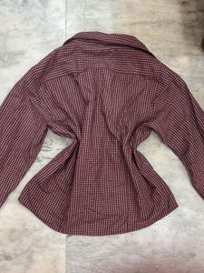 y2k Chic Maroon Checkered Full Sleeve Shirt