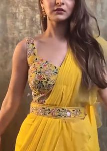 Stunning Yellow Ruffled Ethnic saree