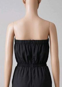 Black Strapless Cargo Jumpsuit
