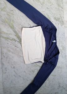Newme Navy Colorblock Square Neck Crop Top