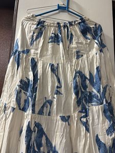 Boho Tiered Maxi Skirt - Blue Floral Print