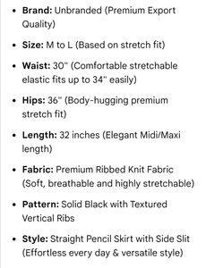 Premium Black Ribbed Slit Midi Skirt