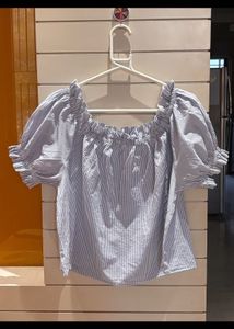 Striped off shoulder Puff Sleeve Top