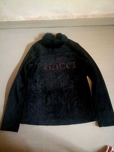 Black Velvet Top with Faux Fur Collar