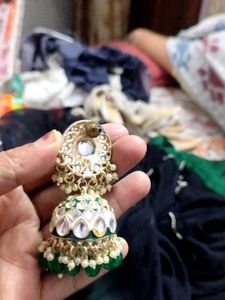 Elegant Jhumka Earrings with Pearl &amp; Stone