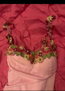 Floral Trimmed Pink Slip Dress