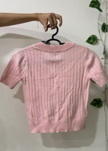 Cute Pink Heart Cut-out Ribbed Top