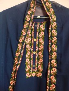 Embroidered Navy Blue Kurta shrara Set