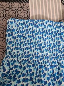 Blue Heart Print Smocked Tube Top
