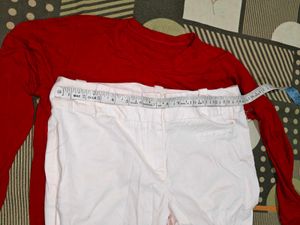 Casual Red Top &amp; White Pants Set