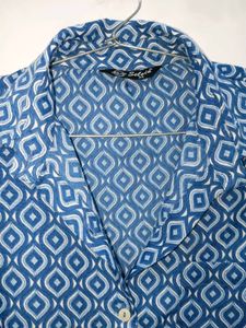 Blue Patterned Button-Up Shirt