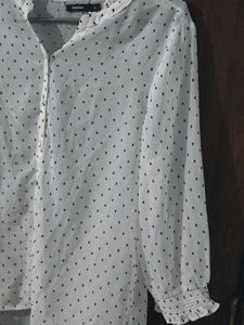 Today's offer--Sheer White Polka Dot top