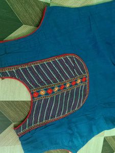 bust 42 Elegant Blue Embroidered Cotton Kurta
