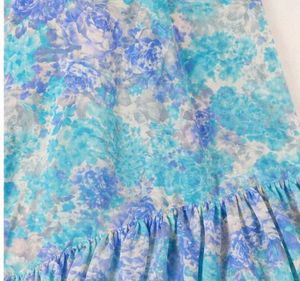 Blue Floral Midi Dress with Ruffles