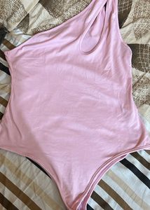 Chic One-Shoulder Pink Bodysuit