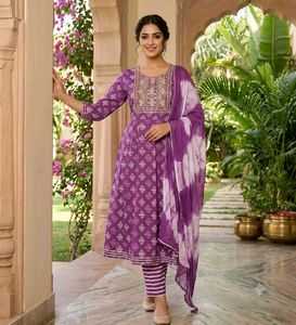 Stylish Purple Floral Anarkali Kurta Set With Pant