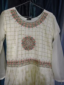 Olive Green Embellished Maxi Gown and white full e