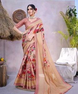 Beautiful floral print peach and pink shade saree