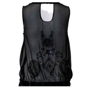 Embellished Sheer Black Flapper Dress