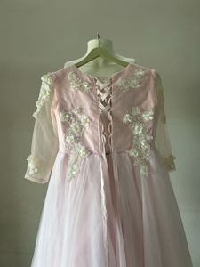 Elegant Pink Tulle Gown with Floral Appliques