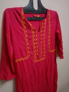 Pink Kurta with Yellow Embroidery