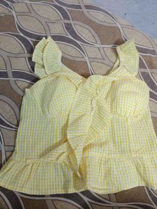 NEW Cute Yellow Gingham Ruffle Top