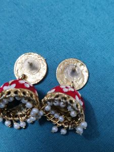 Red Floral Jhumka Earrings