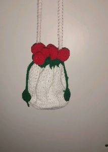 Crocheted Cherry Drawstring Bag