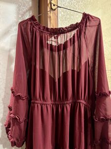 Elegant Tiered Burgundy Chiffon Dress