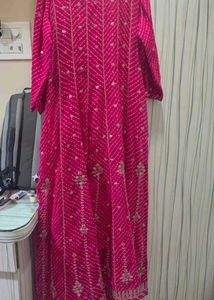 Anarkali Pink Bandhani Kurta with dupatta